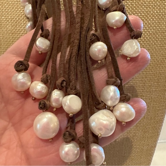 NWT Chico’s Boho Necklace “Brown Pearl Prairie Sunset” Leather w/ fringe tassel - Picture 10 of 13